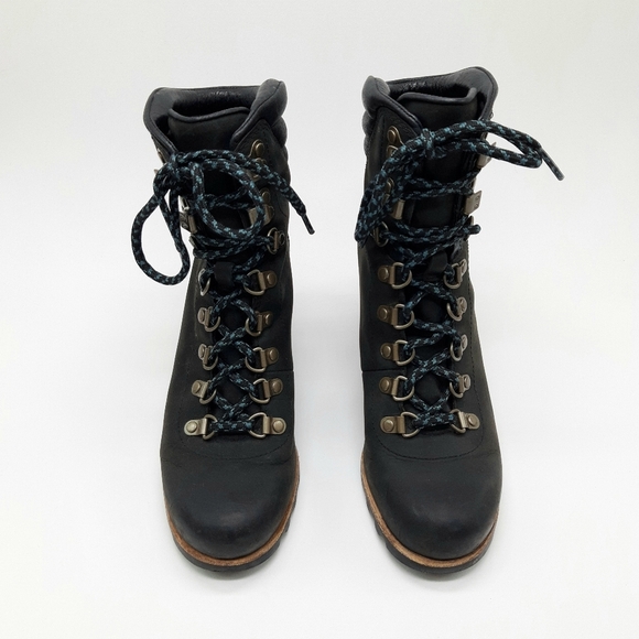 SOREL | Conquest Waterproof Leather Wedge Boots in Black - Picture 3 of 9